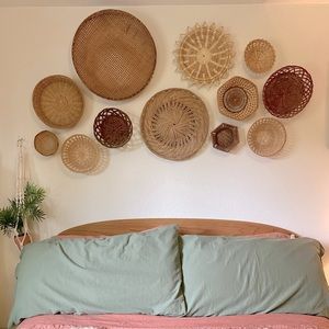 Vintage Boho Wicker Rattan Basket Wall Decor lot of 12